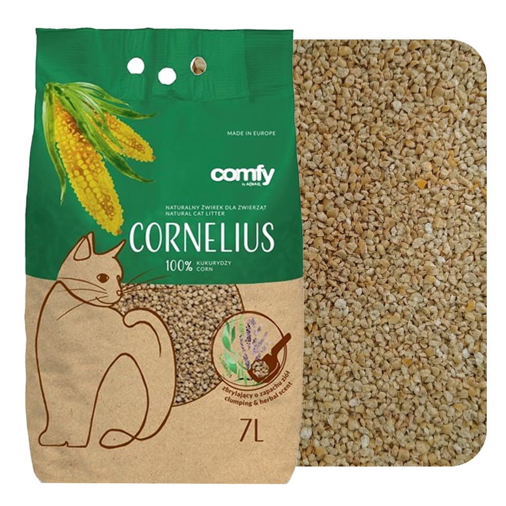 Comfy Cornelius Naturalny Żwirek Kukurydziany dla Kota z Aromatem Ziół 5x7l